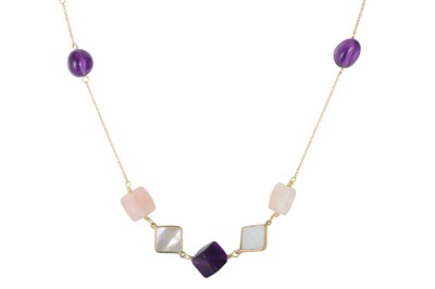 Lot 49 - A PINK CHALCEDONY, AMETHYST AND MOTHER OF...