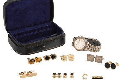 Lot 430 - A PAIR OF 14CT GOLD CUFFLINKS, engraved RJF....