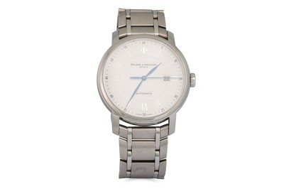 Lot 465 - A BAUME & MERCIER STAINLESS STEEL WRISTWATCH,...