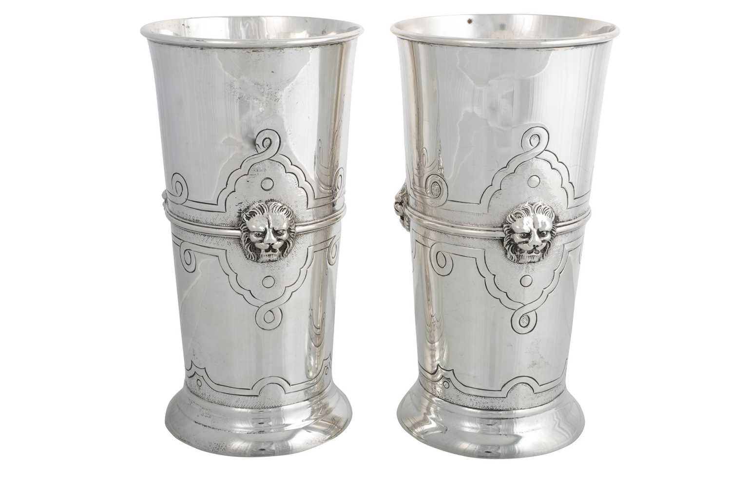 Lot 187 - A PAIR OF FINE QUALITY VICTORIAN SILVER VASES,...