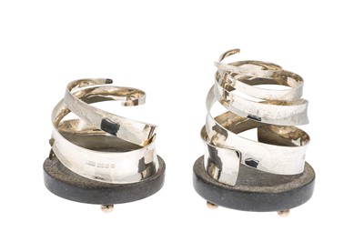 Lot 505 - TWO MODERN IRISH SILVER WINE BOTTLE HOLDERS,...