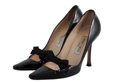 Lot 205 - A PAIR OF JIMMY CHOO BLACK PATENT LEATHER...
