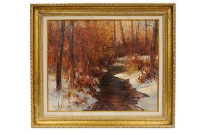 Lot 442 - TWO USA OIL PAINTINGS, one depicting a barn...