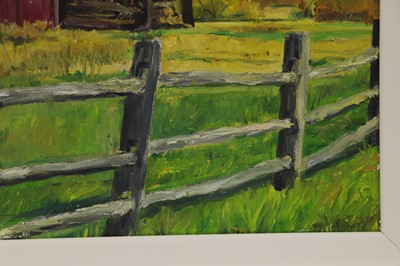 Lot 442 - TWO USA OIL PAINTINGS, one depicting a barn...