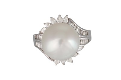 Lot 23 - A SOUTH SEA PEARL AND DIAMOND SET RING, the...
