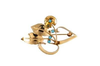 Lot 2 - A FLORAL SPRAY BROOCH, set with turquoise,...