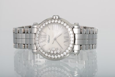 Lot 334 - A LADY'S STAINLESS STEEL CHOPARD 'HAPPY SPORT'...