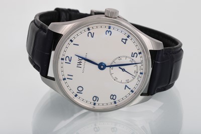 Lot 134 - A GENT'S STAINLESS STEEL IWC PORTUGIESER...