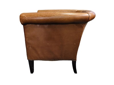 Lot 221 - A PAIR OF BROWN LEATHER TUB BUCKET ARMCHAIRS,...
