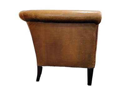 Lot 221 - A PAIR OF BROWN LEATHER TUB BUCKET ARMCHAIRS,...