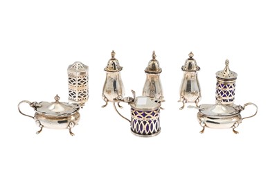 Lot 517 - EIGHT VARIOUS SILVER CONDIMENTS ETC., 407 g.