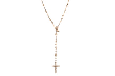 Lot 143 - A 9CT YELLOW GOLD ROSARY, the crucifix...