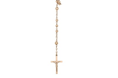 Lot 143 - A 9CT YELLOW GOLD ROSARY, the crucifix...