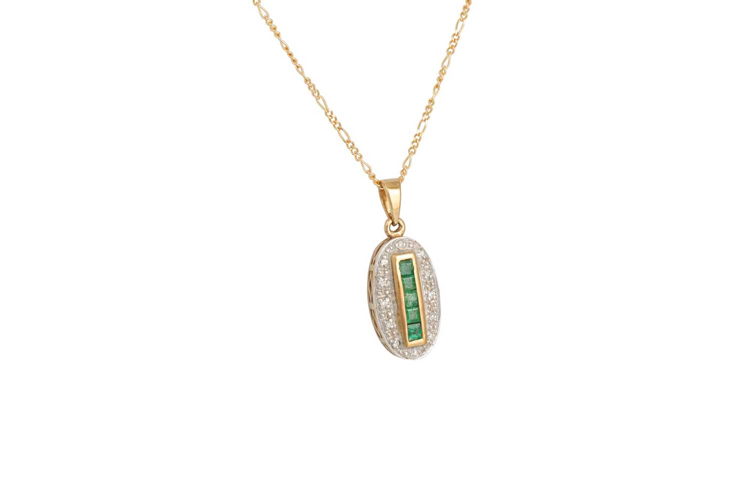 Lot 52 - AN EMERALD AND DIAMOND PENDANT, mounted in 9ct...