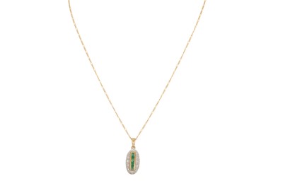 Lot 44 - AN EMERALD AND DIAMOND PENDANT, mounted in 9ct...