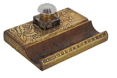 Lot 202 - A LATE VICTORIAN ARTS & CRAFTS DESK INKWELL...