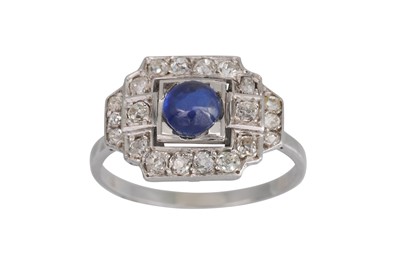 Lot 128 - AN ART DECO SAPPHIRE AND DIAMOND RING, the...
