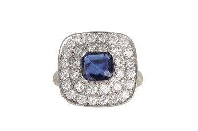 Lot 349 - A DIAMOND AND SAPPHIRE CLUSTER RING, of square...