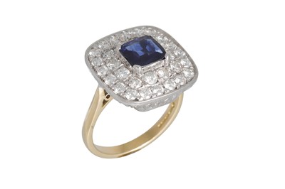 Lot 349 - A DIAMOND AND SAPPHIRE CLUSTER RING, of square...