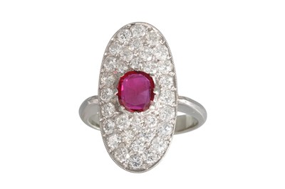 Lot 259 - A RUBY AND DIAMOND OVAL BOAT SHAPED RING, the...