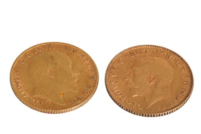 Lot 381 - TWO GOLD HALF SOVEREIGN ENGLISH COINS, 1906 VF,...