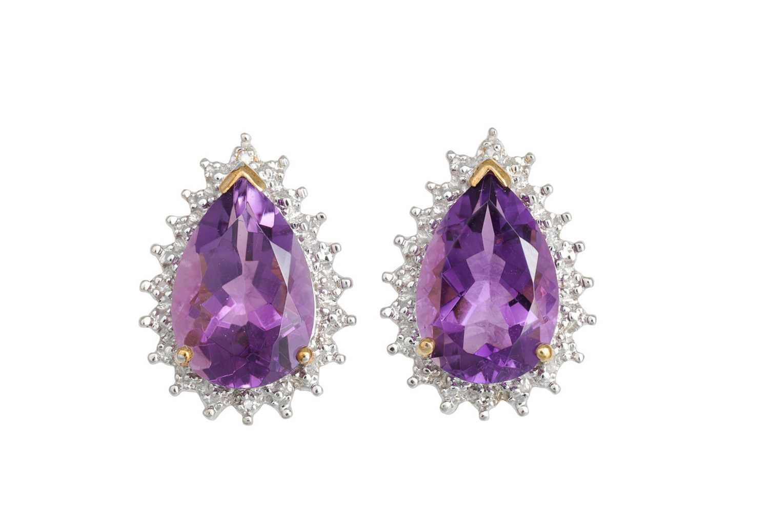Lot 14 - A PAIR OF AMETHYST AND DIAMOND CLUSTER...