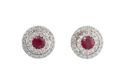 Lot 19 - A PAIR OF DIAMOND AND RUBY TARGET EARRINGS,...