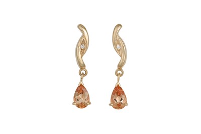 Lot 52 - A PAIR OF TOPAZ DROP EARRINGS, with diamond...