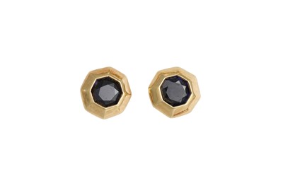 Lot 64 - A PAIR OF SAPPHIRE STUD EARRINGS, mounted in...