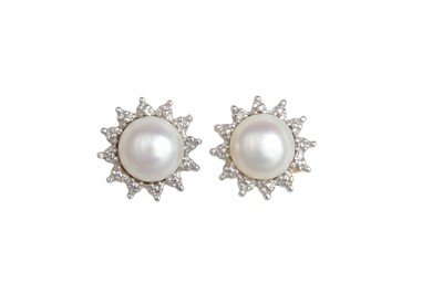 Lot 74 - A PAIR OF DIAMOND AND PEARL CLUSTER EARRINGS,...