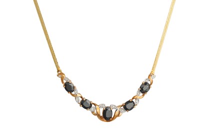 Lot 81 - A SAPPHIRE AND DIAMOND NECKLACE, set with oval...