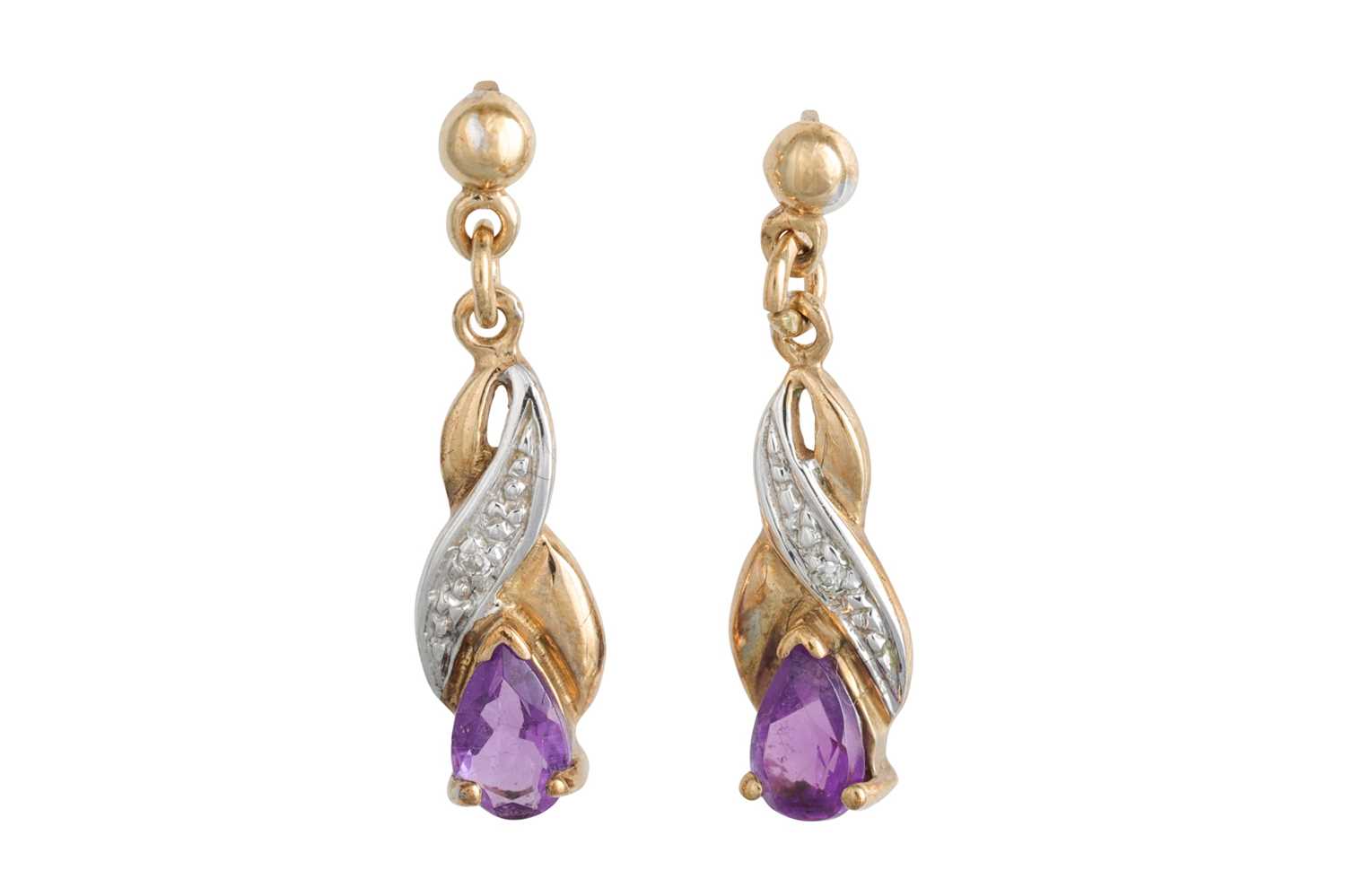 Lot 83 - A PAIR OF AMETHYST AND DIAMOND EARRINGS,...