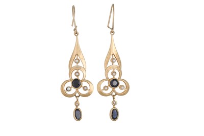 Lot 84 - A PAIR OF SAPPHIRE AND PEARL DROP EARRINGS,...