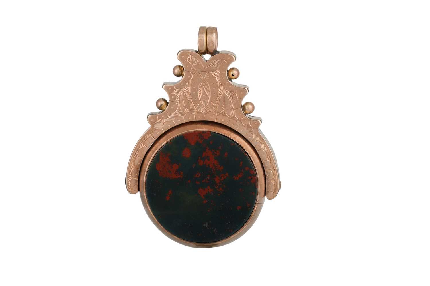 Lot 85 - AN ANTIQUE GOLD SWIVEL FOB, set with carnelian...