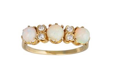 Lot 287 - AN OPAL AND DIAMOND CLUSTER RING, set with...