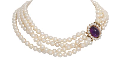Lot 103 - AN ATTRACTIVE CULTURED PEARL FOUR STRANDED...