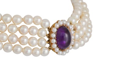 Lot 41 - AN ATTRACTIVE CULTURED PEARL FOUR STRANDED...