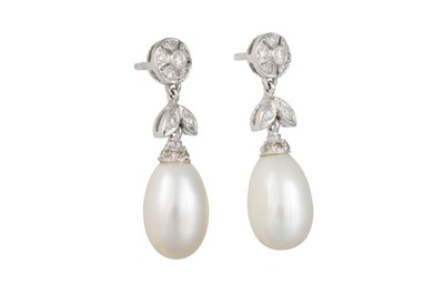 Lot 292 - A PAIR OF DIAMOND AND CULTURED PEARL DROP...