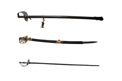 Lot 455 - THREE ASSORTED SWORDS WITH SCABBARDS, to...