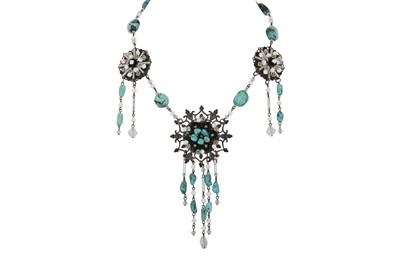 Lot 308 - A VINTAGE TURQUOISE NECKLACE, set with...