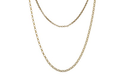 Lot 124 - TWO 9CT YELLOW GOLD CHAINS, curb link, 10.2 g.