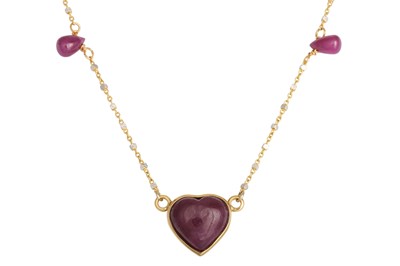 Lot 325 - A RUBY NECKLACE, the heart shaped cabochon...