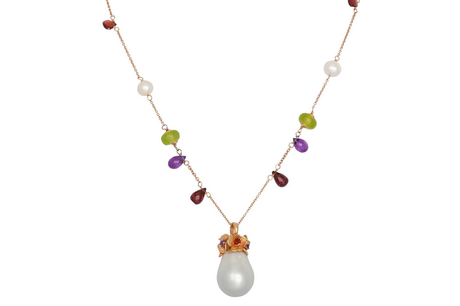 Lot 327 - A SOUTH SEA PEARL AND GEM SET PENDANT, the...