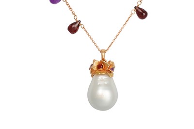 Lot 327 - A SOUTH SEA PEARL AND GEM SET PENDANT, the...