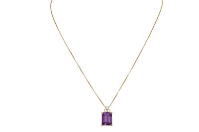 Lot 339 - AN AMETHYST AND DIAMOND PENDANT, the...