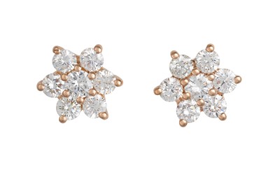 Lot 344 - A PAIR OF DIAMOND CLUSTER EARRINGS, the...