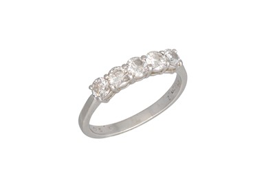 Lot 134 - A FIVE STONE DIAMOND RING, mounted in platinum....