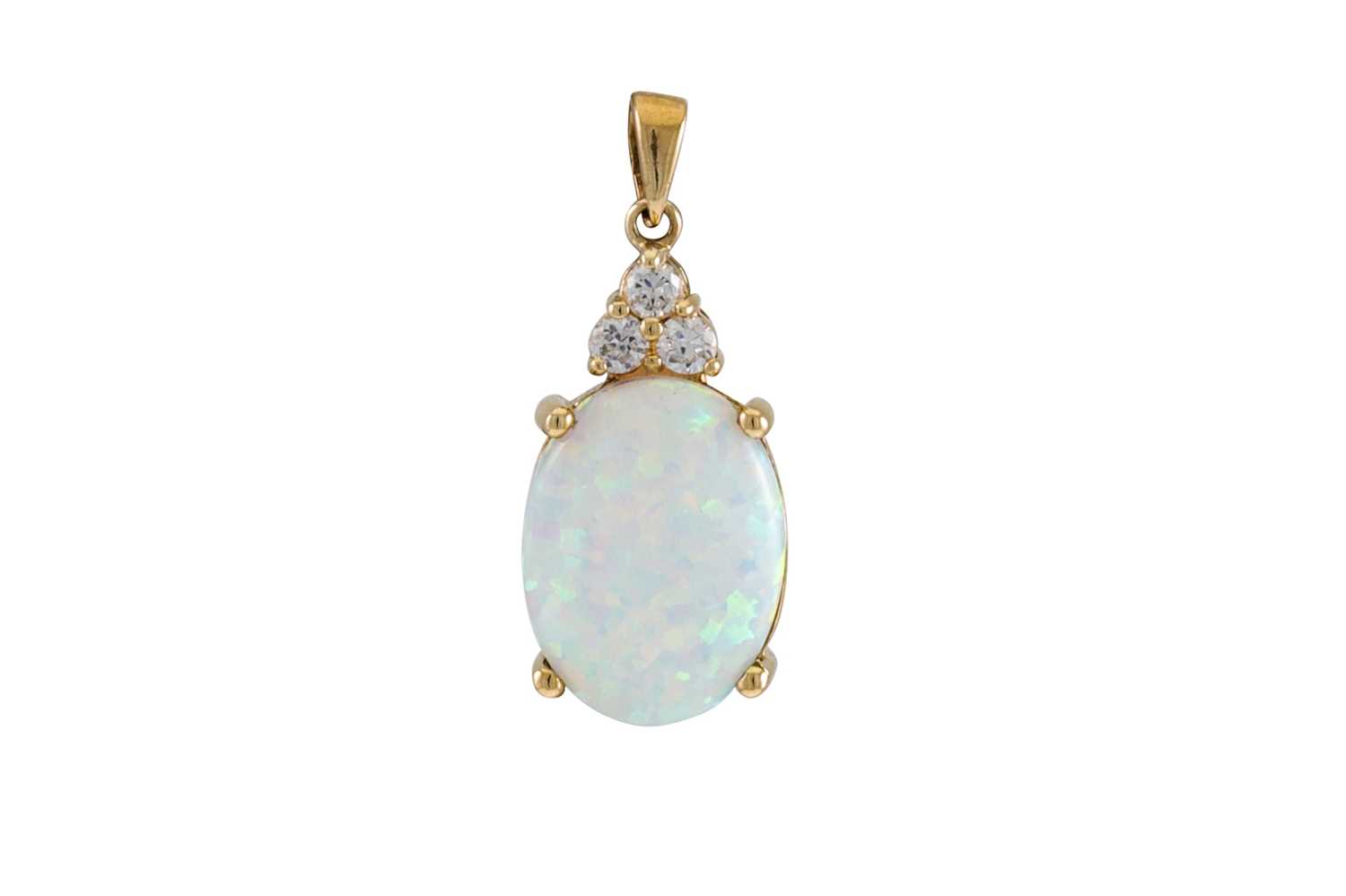 Lot 171 - A SYNTHETIC OPAL PENDANT, mounted in 9ct gold