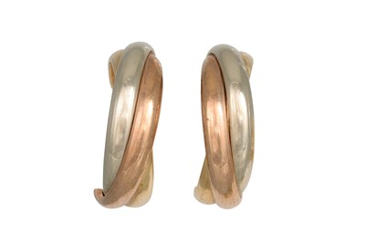 Lot 272 - A PAIR OF THREE COLOUR GOLD HOOP EARRINGS, 9ct...
