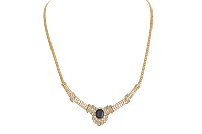 Lot 280 - A  SAPPHIRE AND DIAMOND CLUSTER NECKLACE, the...